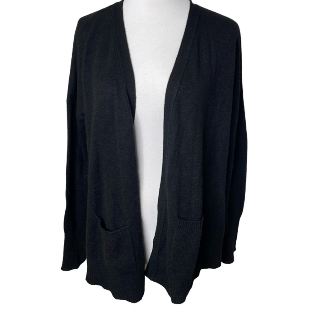 Minnie Rose Black Cashmere Open Front Cardigan Sweater